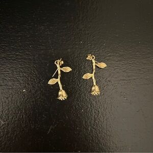 Small gold dangle rose earring